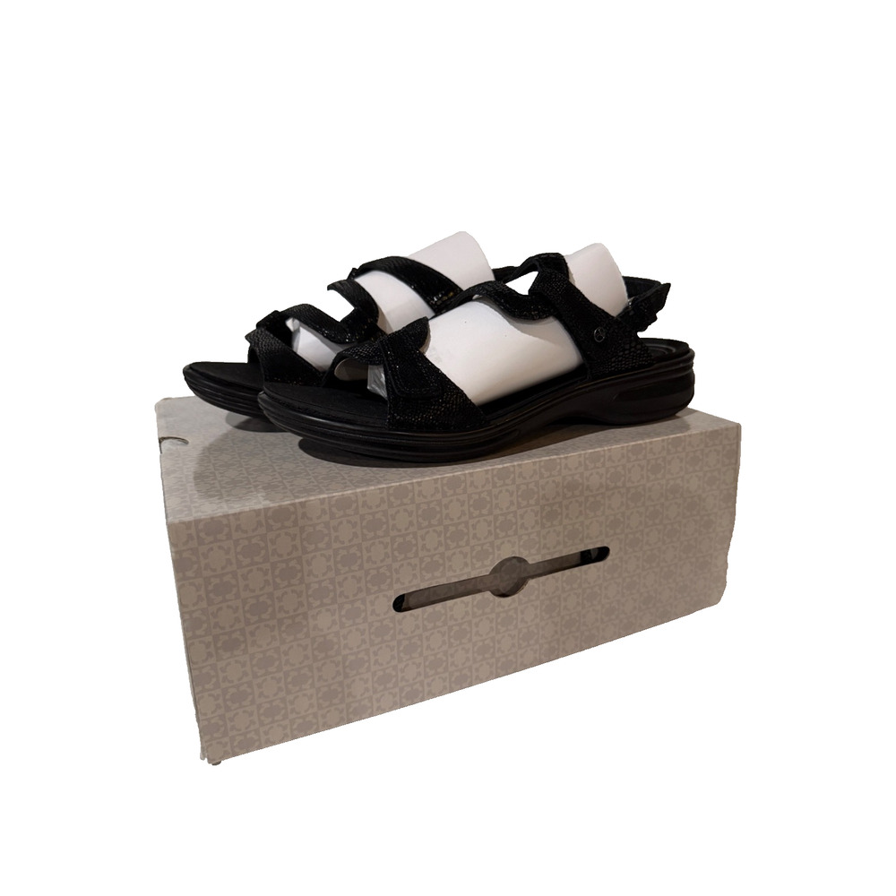 Revere Emerald Strappy Leather Sandals Black Lizard Women Size 10 WIDE NEW Box
